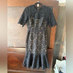 Lela Rose Black Lace Midi Dress
